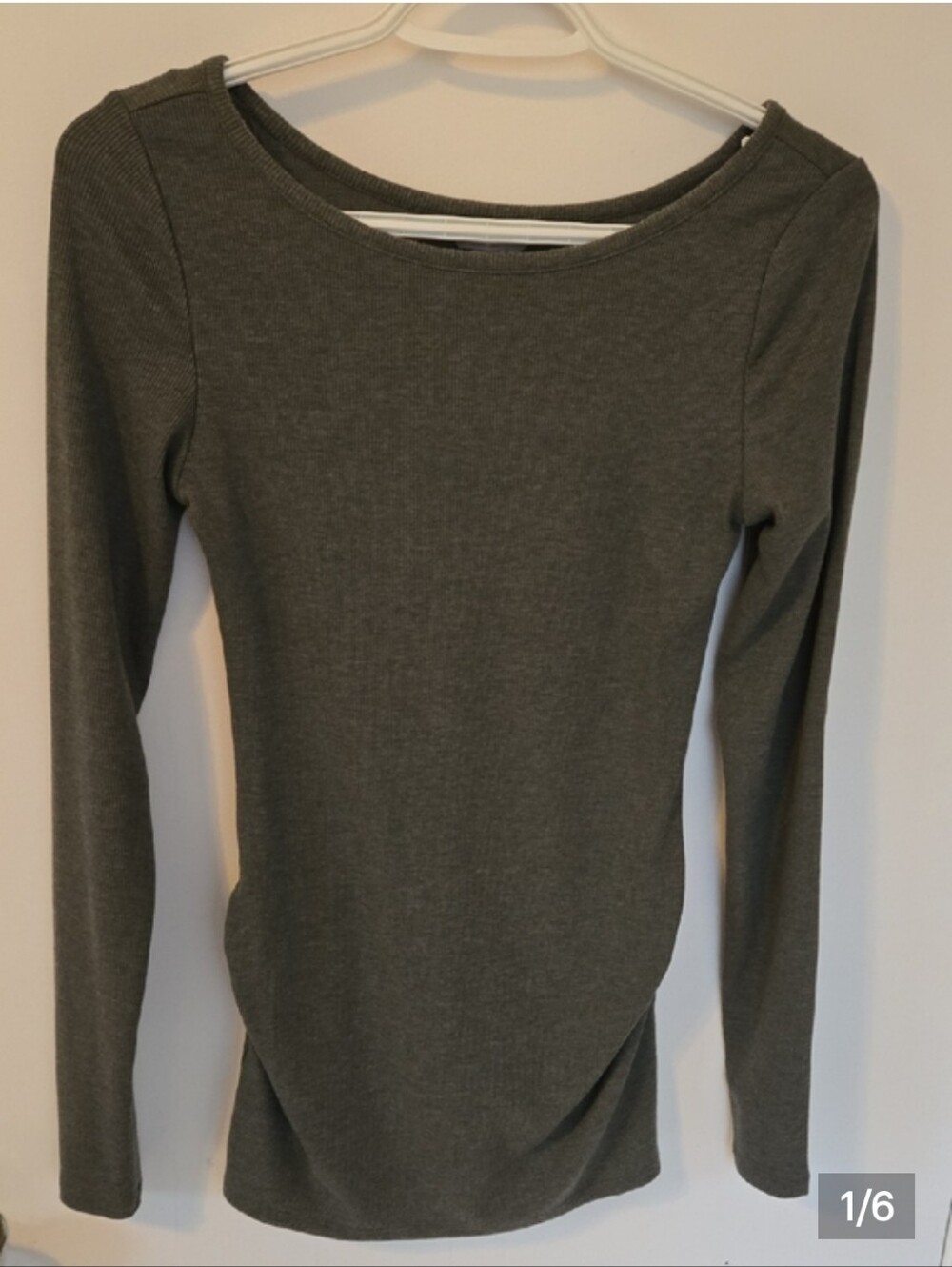 Thyme Maternity Ribbed Long Sleeve Scoop Neck Top With Side Ruching